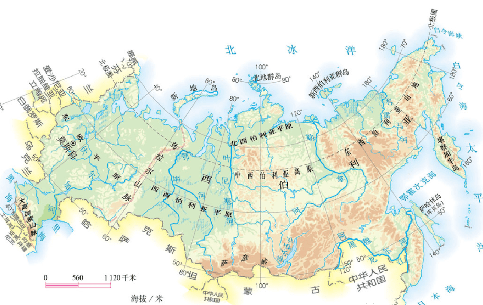 东欧平原,西西伯利亚平原,中西伯利亚高原,东西伯利亚山地,乌拉渡山