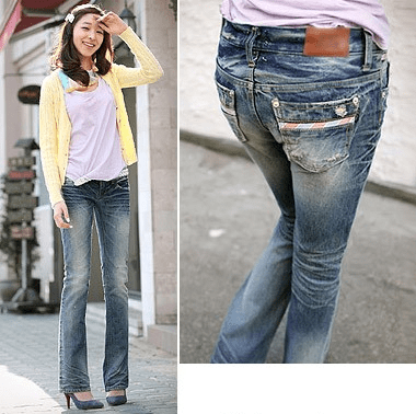 身材 低腰剪裁加上刷色洗白成就，悠长的线条、自然复古的色调