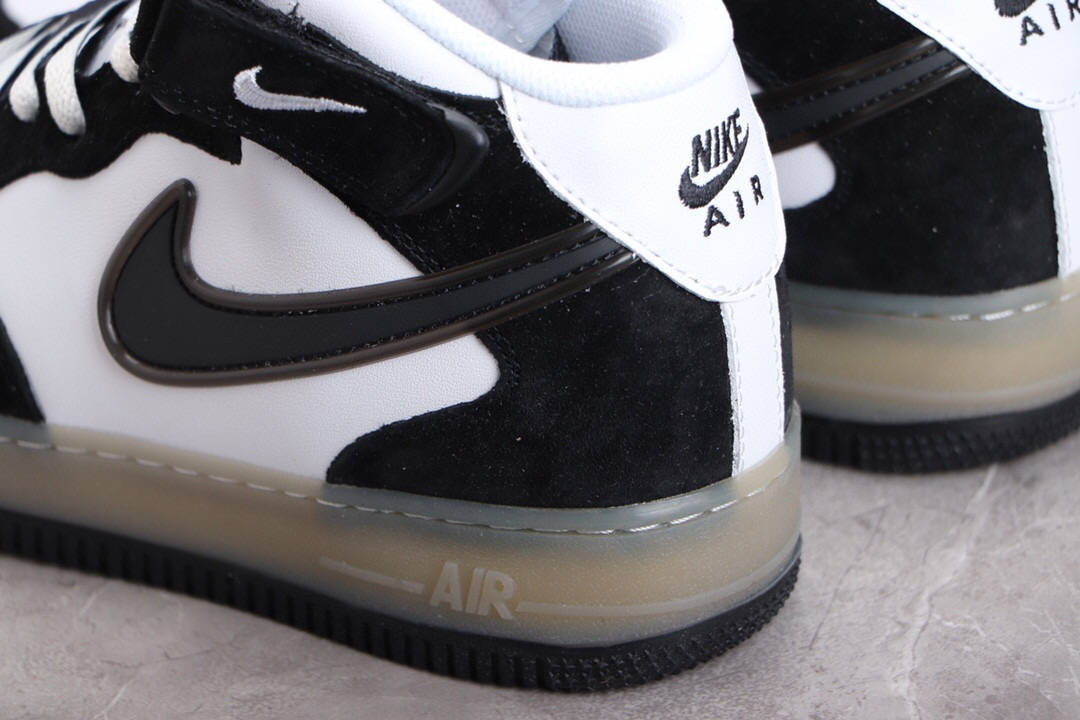 耐克生胶黑白熊猫nikeairforce1midxslamjam空军一号中帮联名板鞋