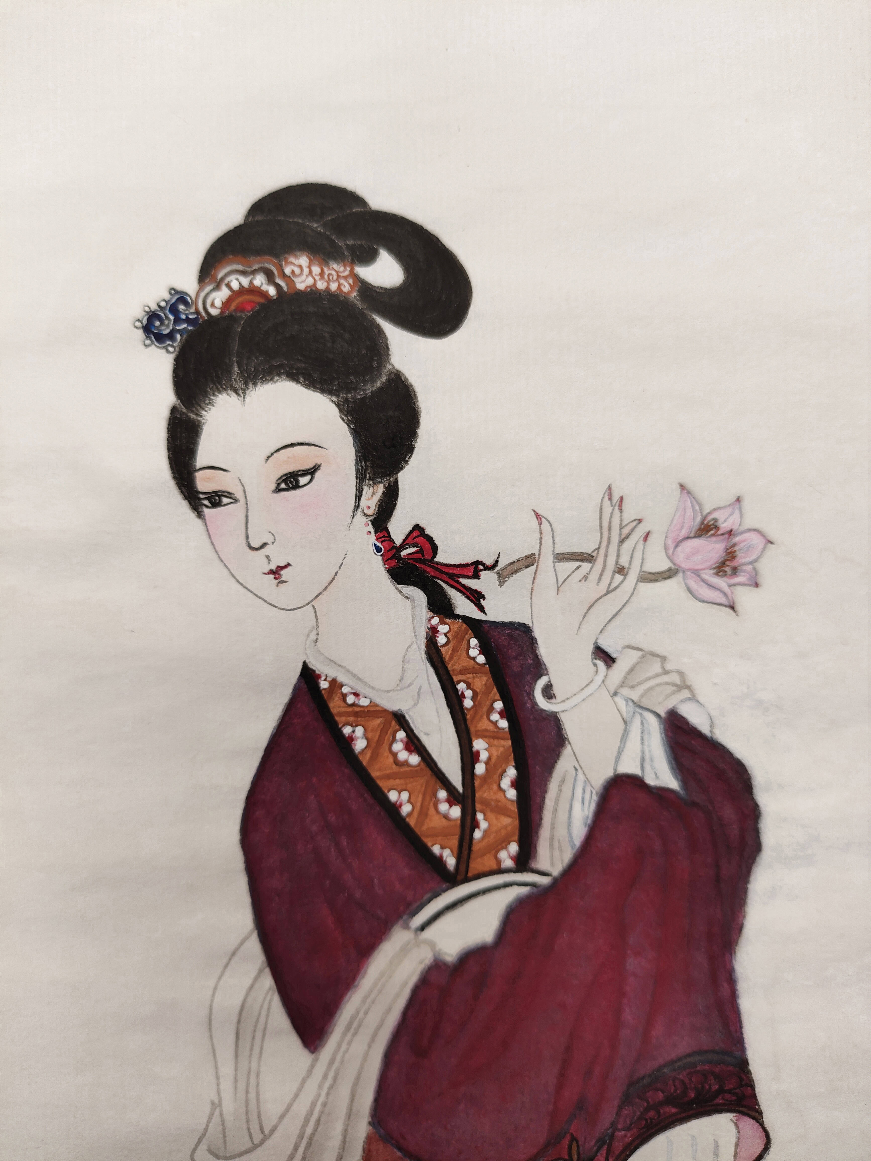 黄丽燕采荷仕女图（赢了花颜色）国画丨仕女画