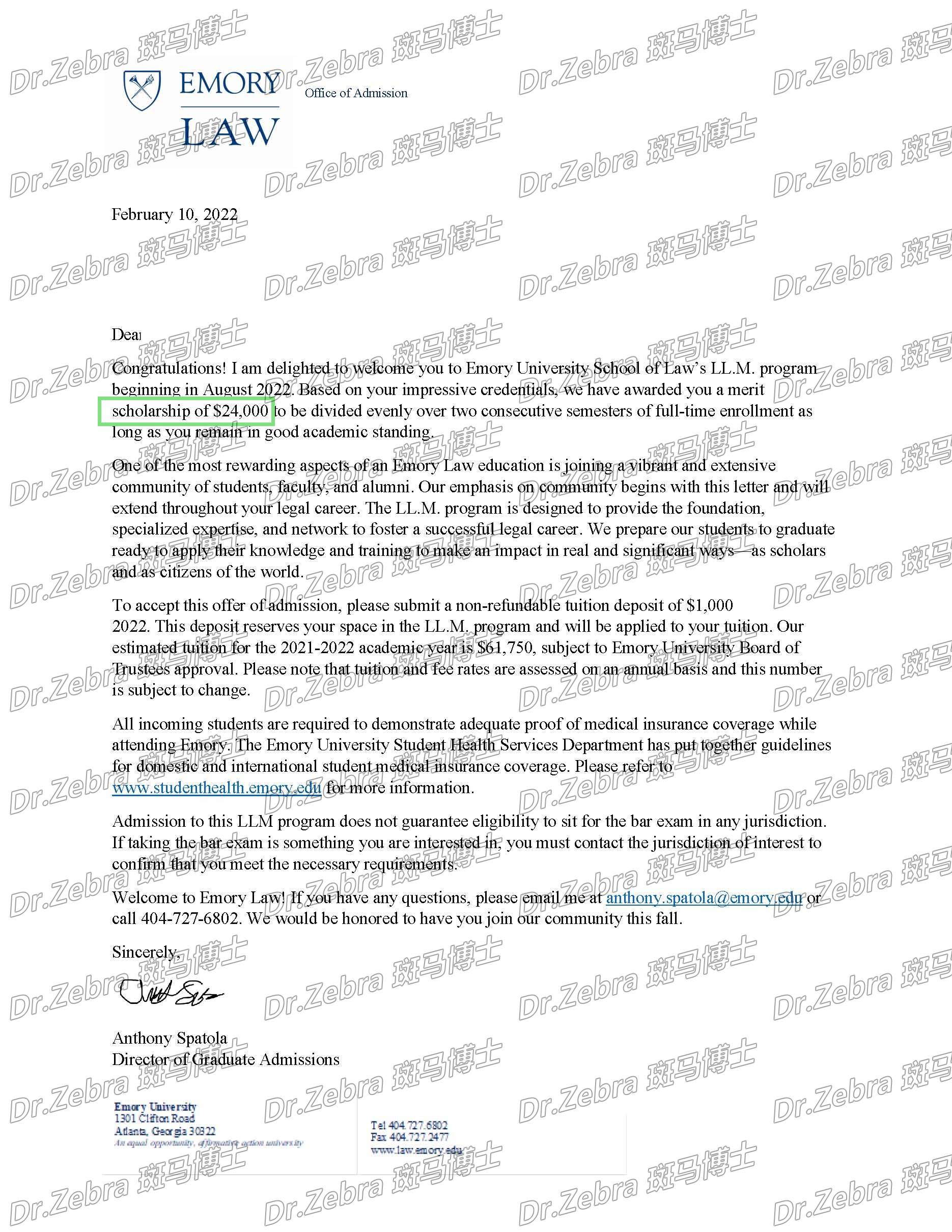 【offer展示】埃默里大学emory university master of laws (llm)法学