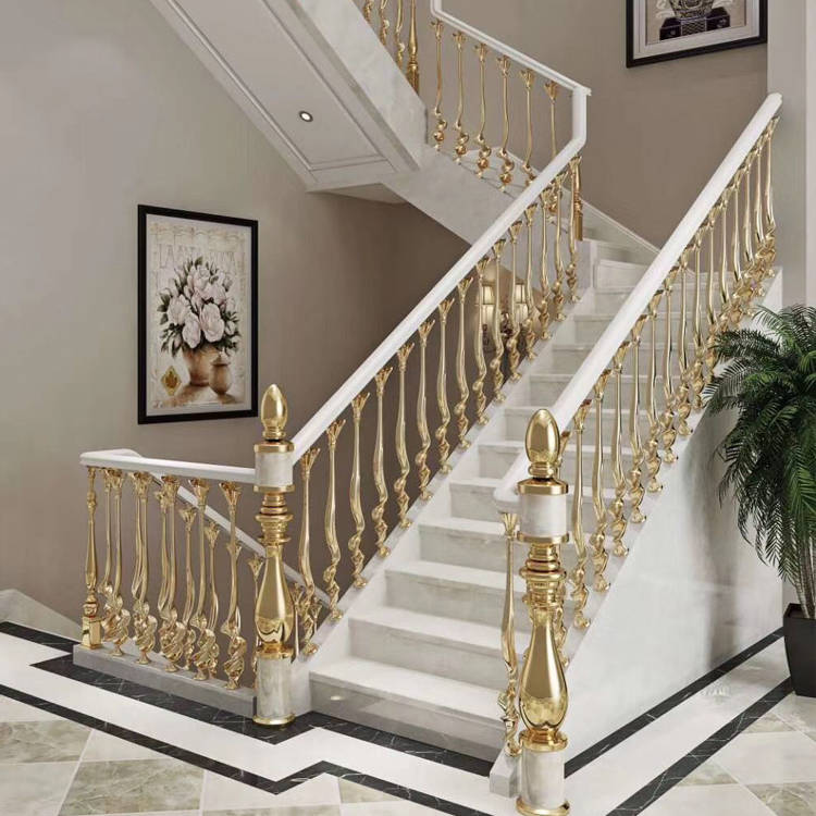 欧式不锈钢楼梯扶手介绍镀金铜楼梯护栏优点