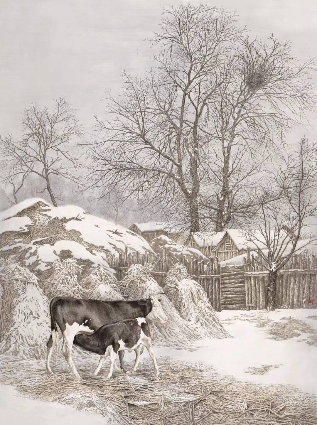 画作品《牴犊情深3》入选由中美协主办的"2018厦门全国工笔画双年展"