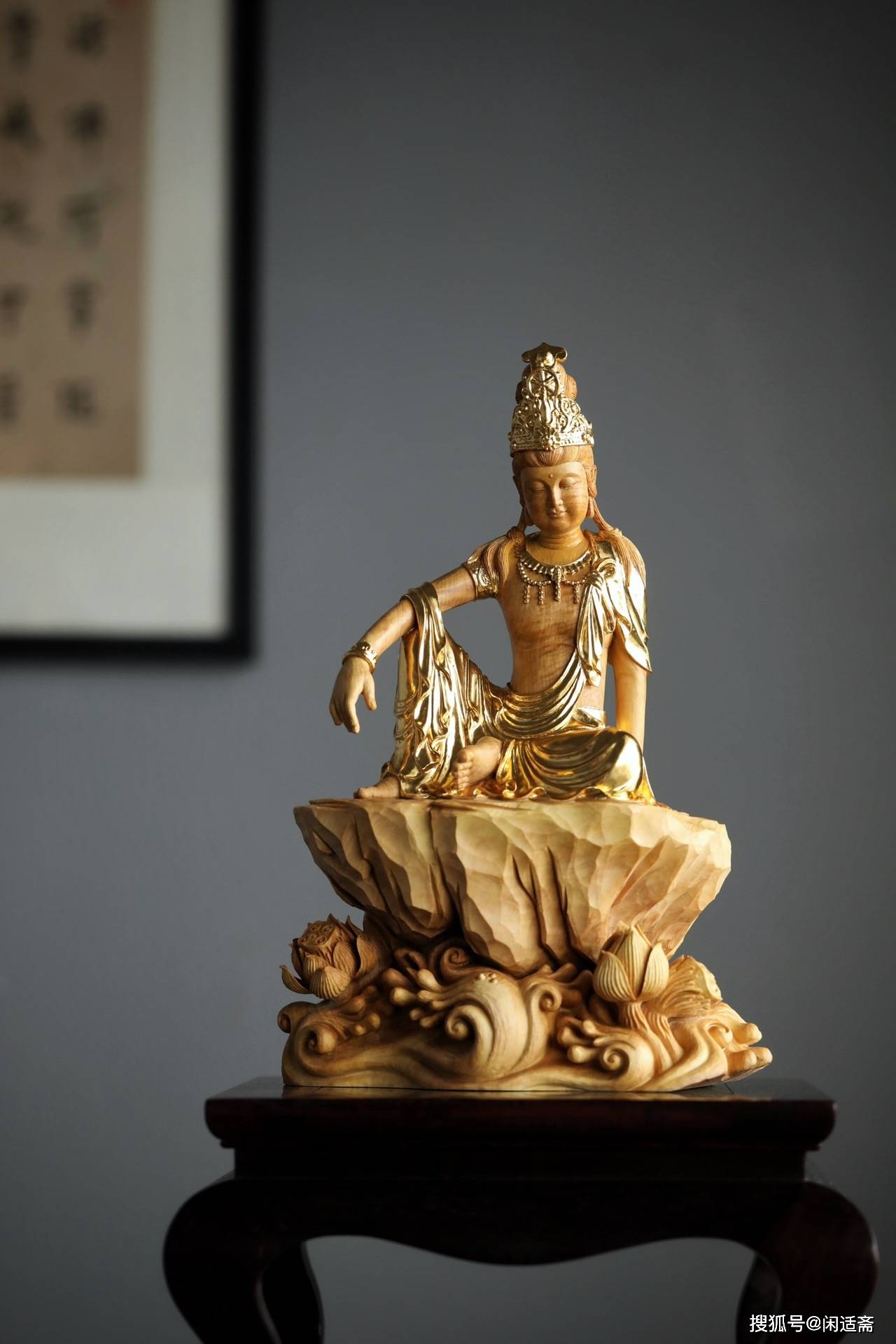 自在无碍,黄杨木雕,观自在菩萨像_观音_线条_众生