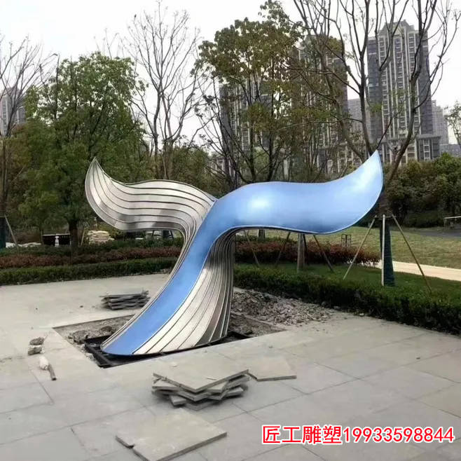 鲸鱼尾巴雕塑 大型不锈钢广场景观雕塑_海洋_齿鲸_游泳