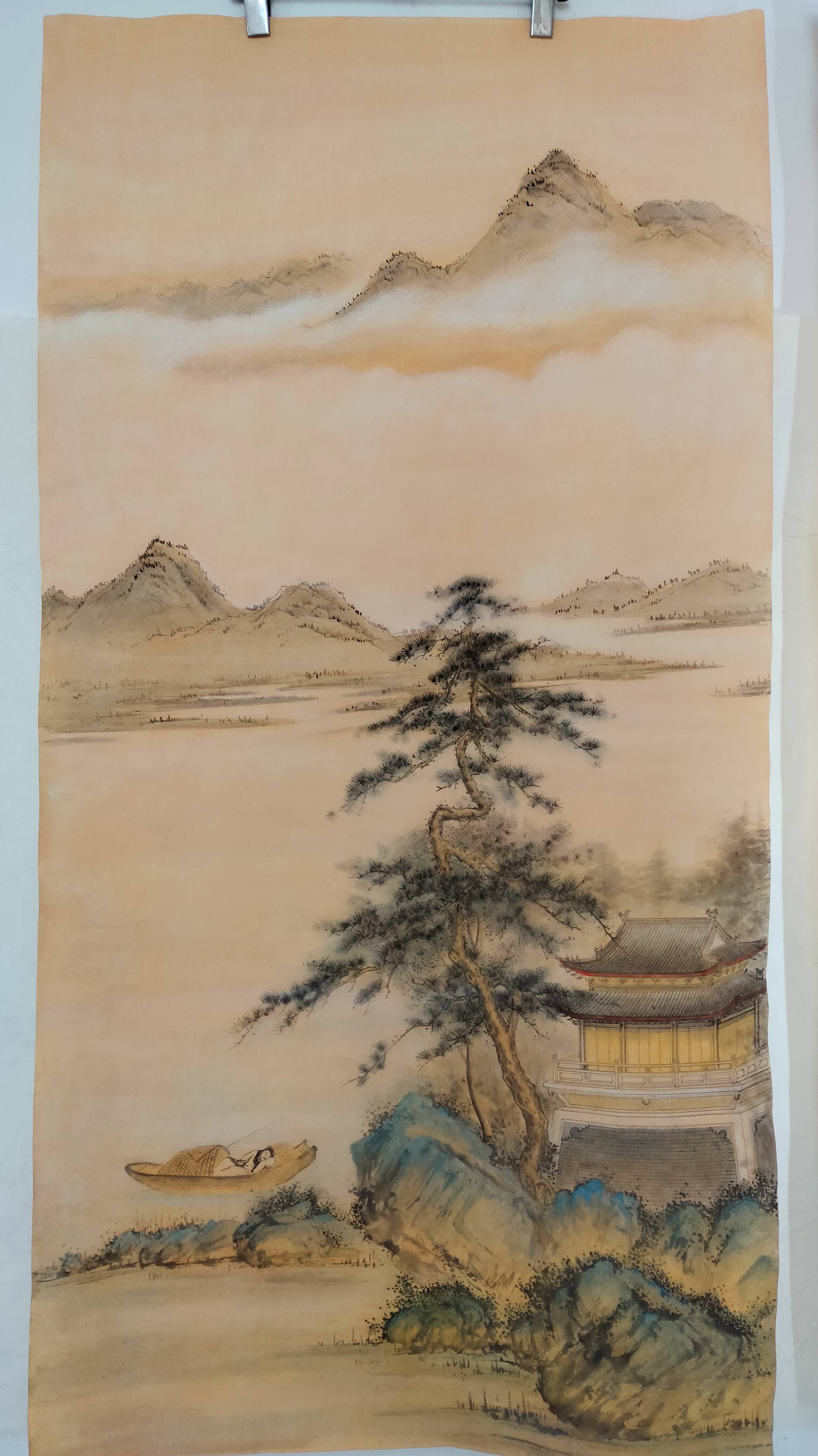 界画寒江工笔界画桃花仙人躺平图