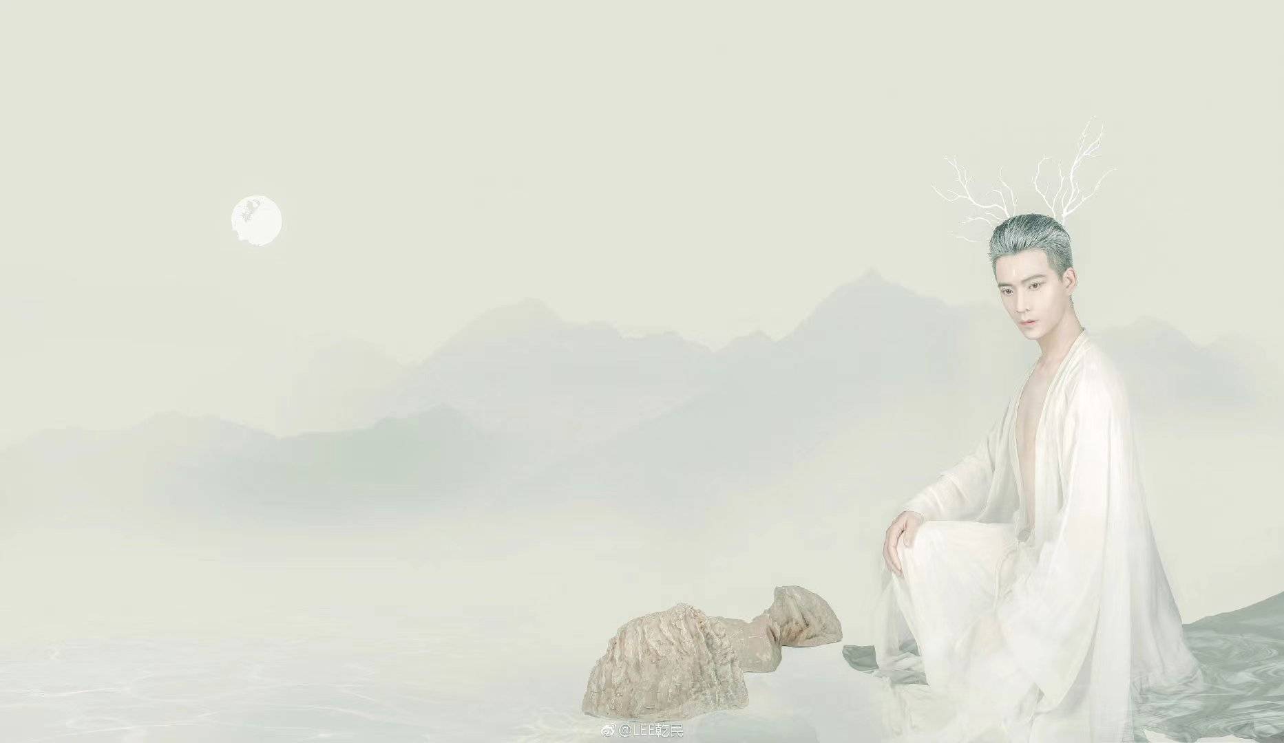 古风男神乾民"夫诸白鹿"山海经大片 小雅鹿鸣社古风原创摄影巨献_驯鹿