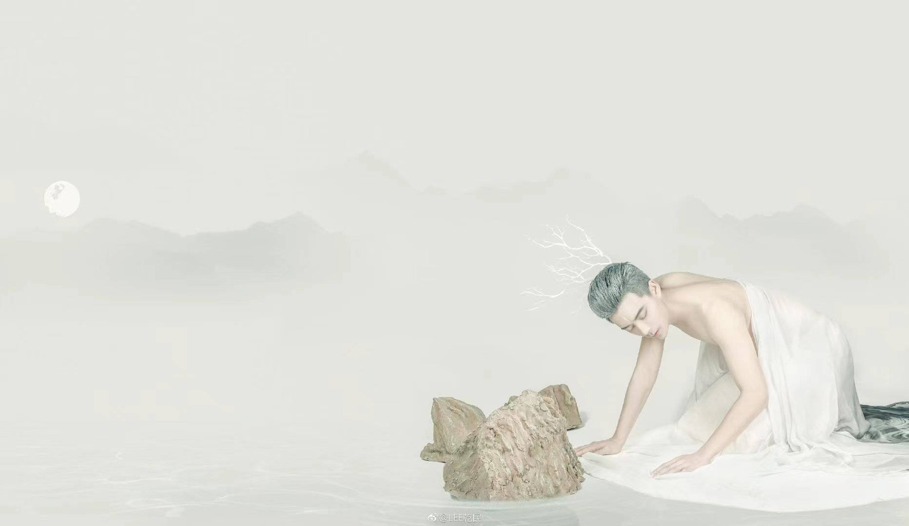 古风男神乾民"夫诸白鹿"山海经大片 小雅鹿鸣社古风原创摄影巨献_驯鹿