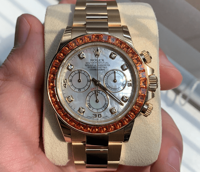 贝母迪通拿改装后镶钻隐藏款腕表，116578橙宝迪通拿，圈口镶橙色宝石！