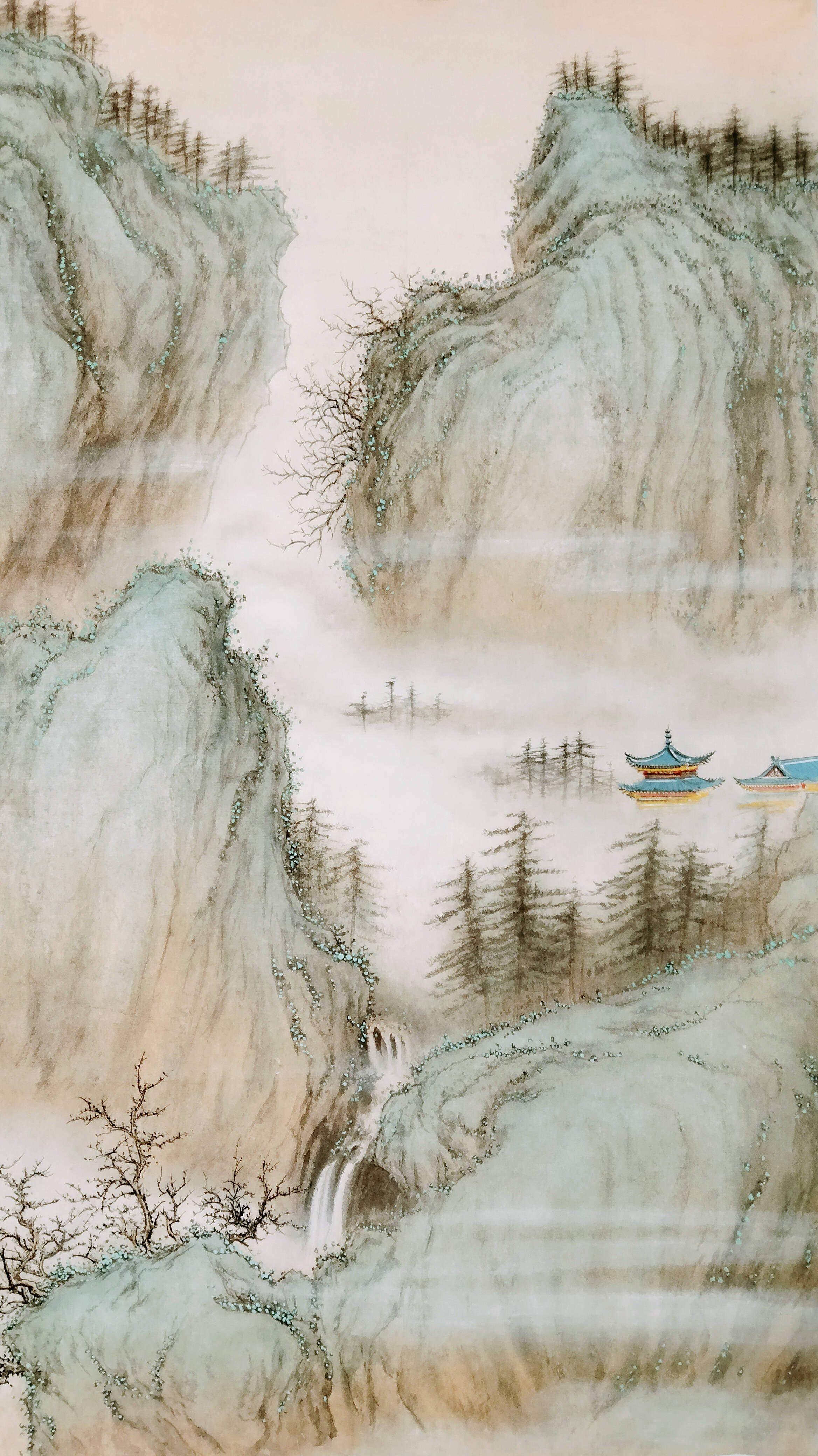 界画寒江青绿山水工笔界画山居图