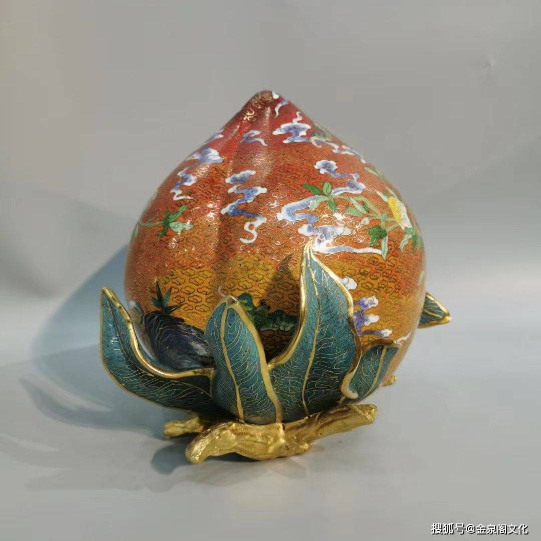 精铸铜胎掐丝珐琅景泰蓝寿桃摆件_cm_cul_枝桃