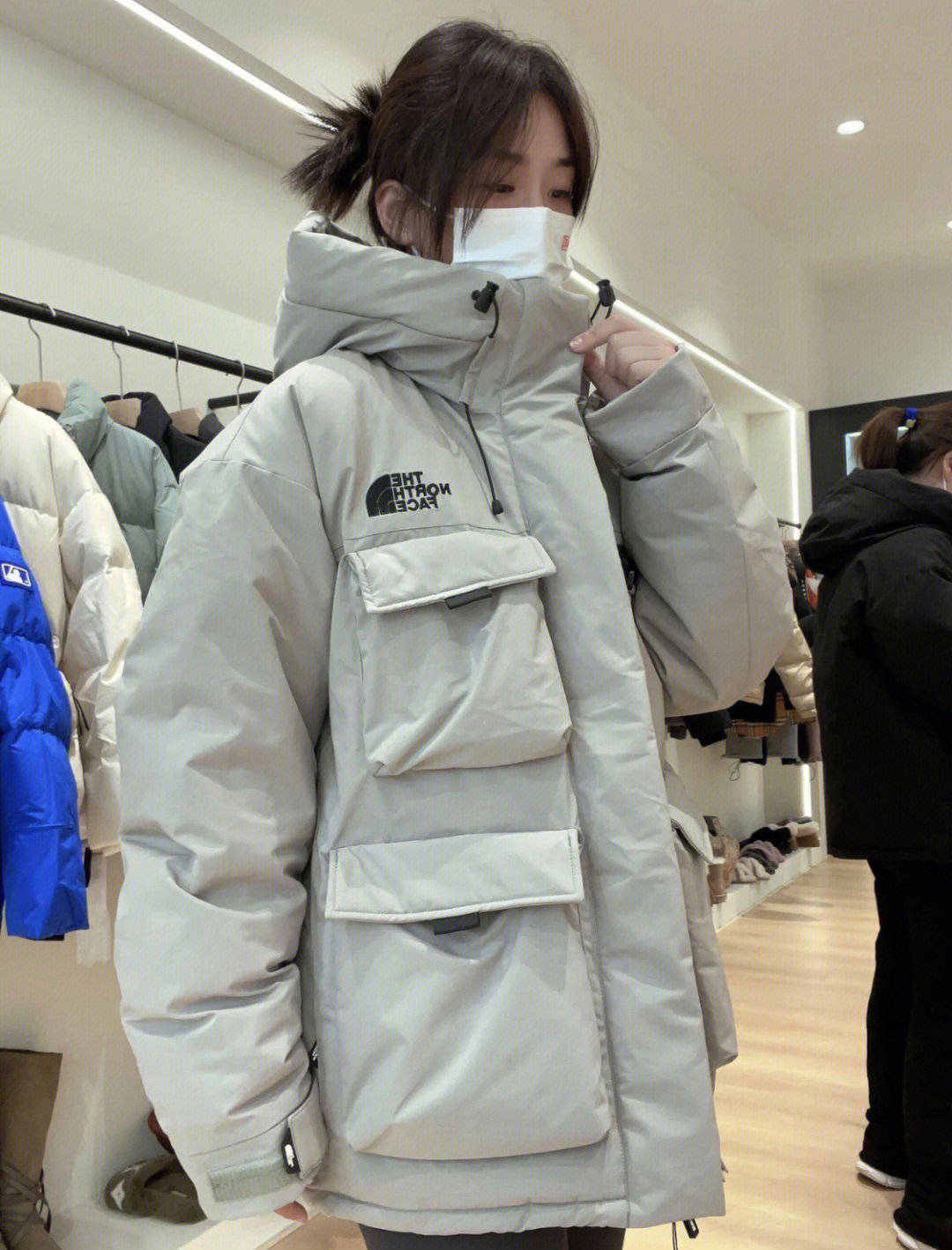 申敏儿明星同款北面工装羽绒服真的香_灰色_鹅绒_#lianxu