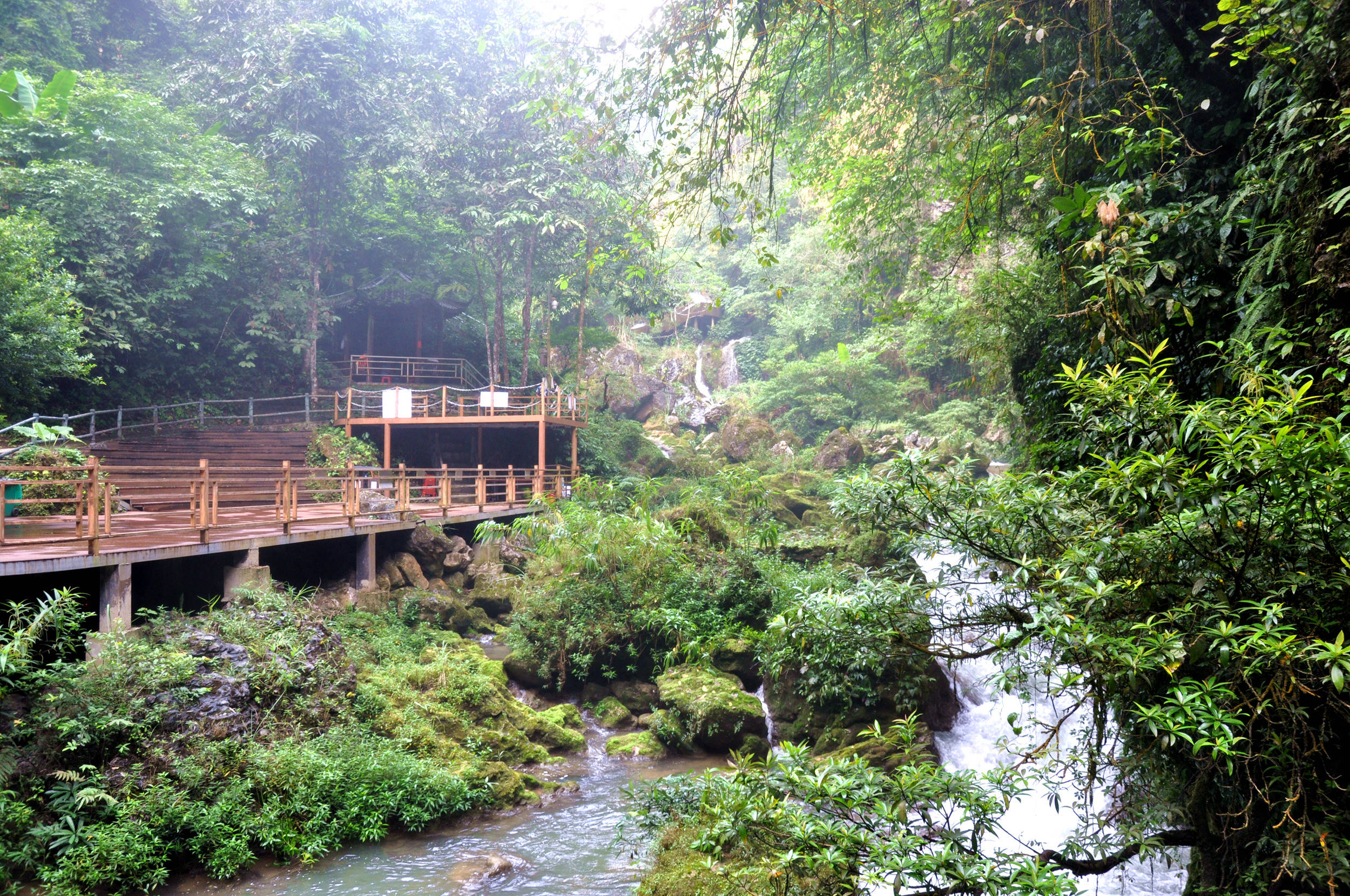 广西靖西古龙山峡谷里的飞天瀑布