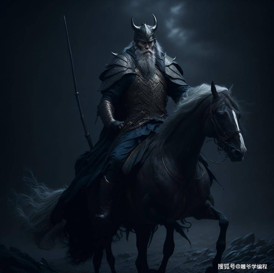 (奥丁骑马,戏剧性的灯光,黑暗,逼真,电影)接着输入:odin riding a