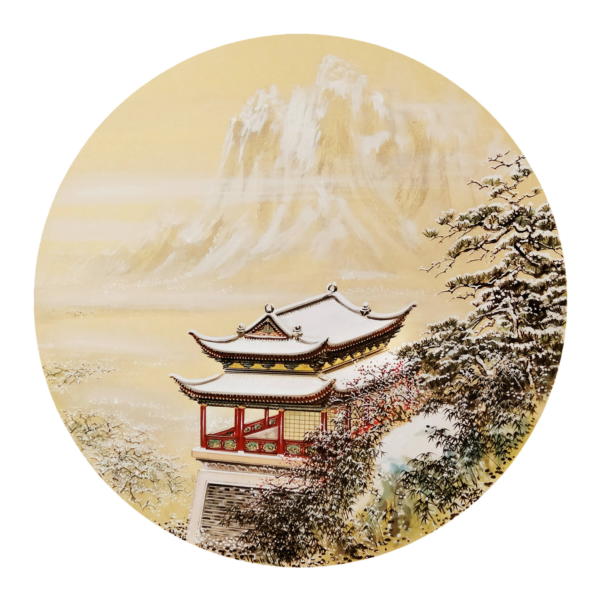 界画寒江---工笔界画《终南楼观雪景图》_中国_作品_局部