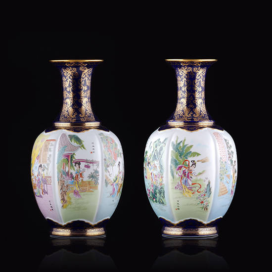 中国美術　粉彩　12干支　花瓶　壺高さ55cm