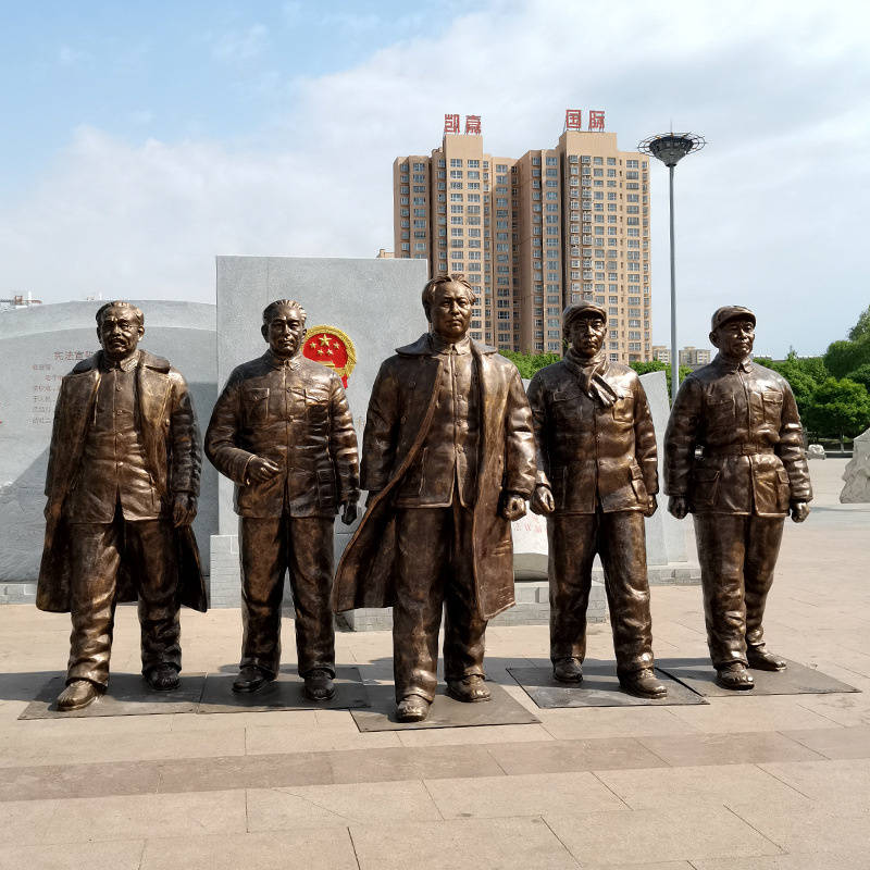 玻璃钢人物——五大书记景区仿铜红军抗战人物雕塑