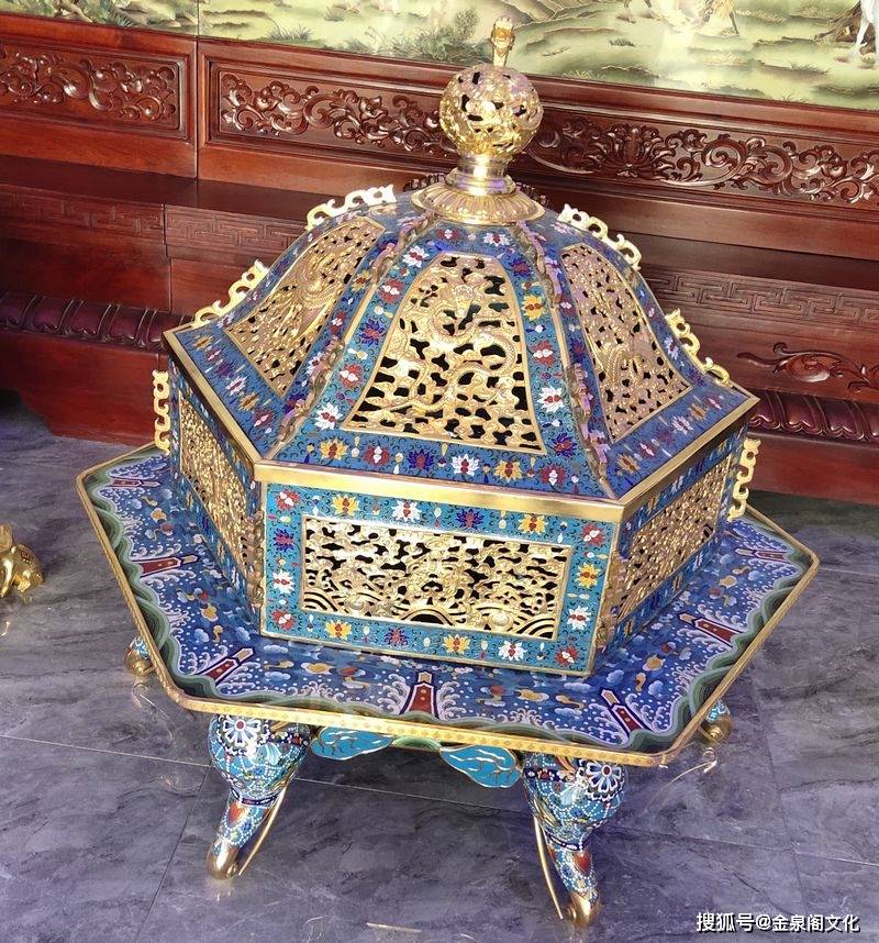 景泰蓝落地六角香炉大摆件_cm