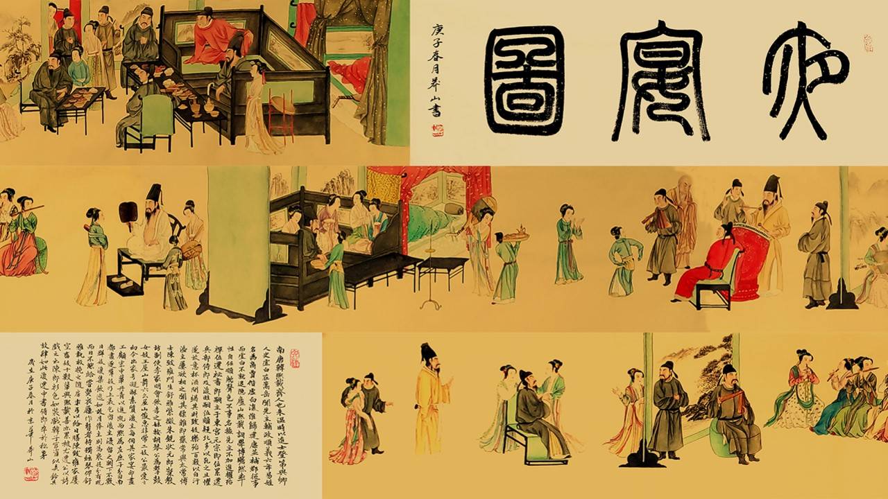 韩熙载夜宴图卷国宝画卷 宫廷画家龙新平大师作品