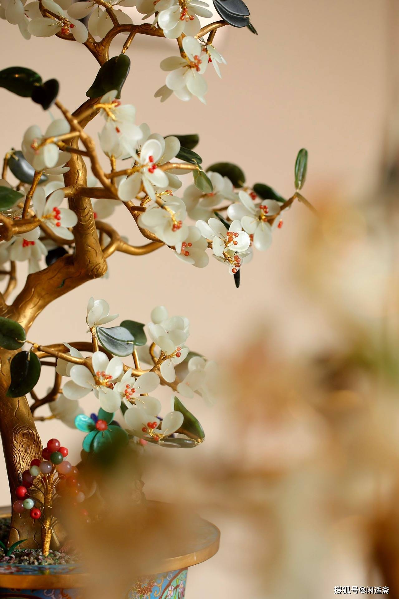 清宫奢华,景泰蓝掐丝珐琅,白玉梅花盆景_宫廷中_吉祥_陈设