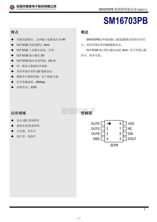 明微LED驱动芯片:SM16703PB/LED RGB三通道智能景观驱动芯片(图2)