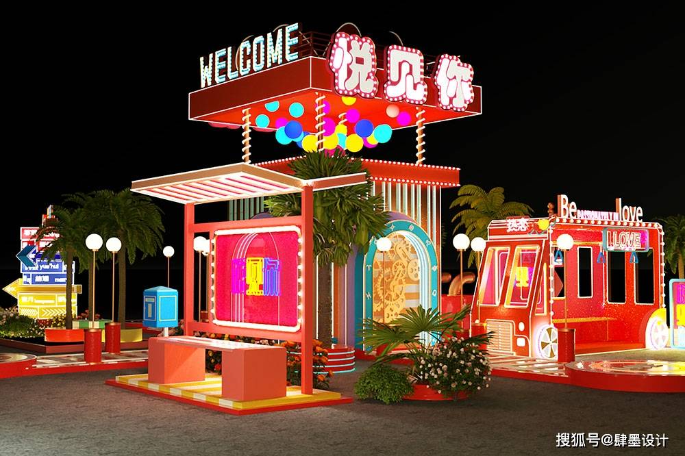 网红夜市美陈场景怎么设计?肆墨美陈_顾客_装饰_摊位