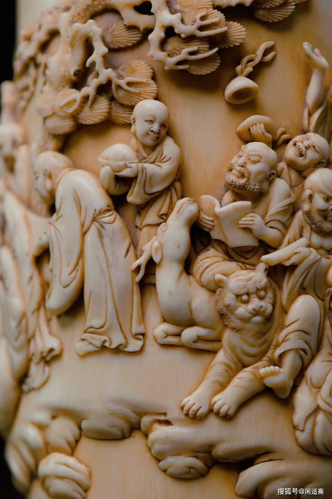 文房陈设赏品,十八罗汉图,牙雕赏瓶_太湖_人物_作品