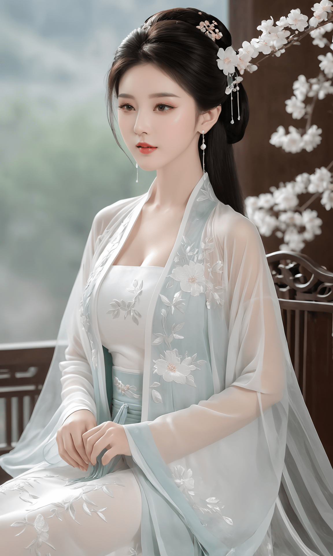 仙气清冷女子古风写真 唯美少女古装 白色汉服美女