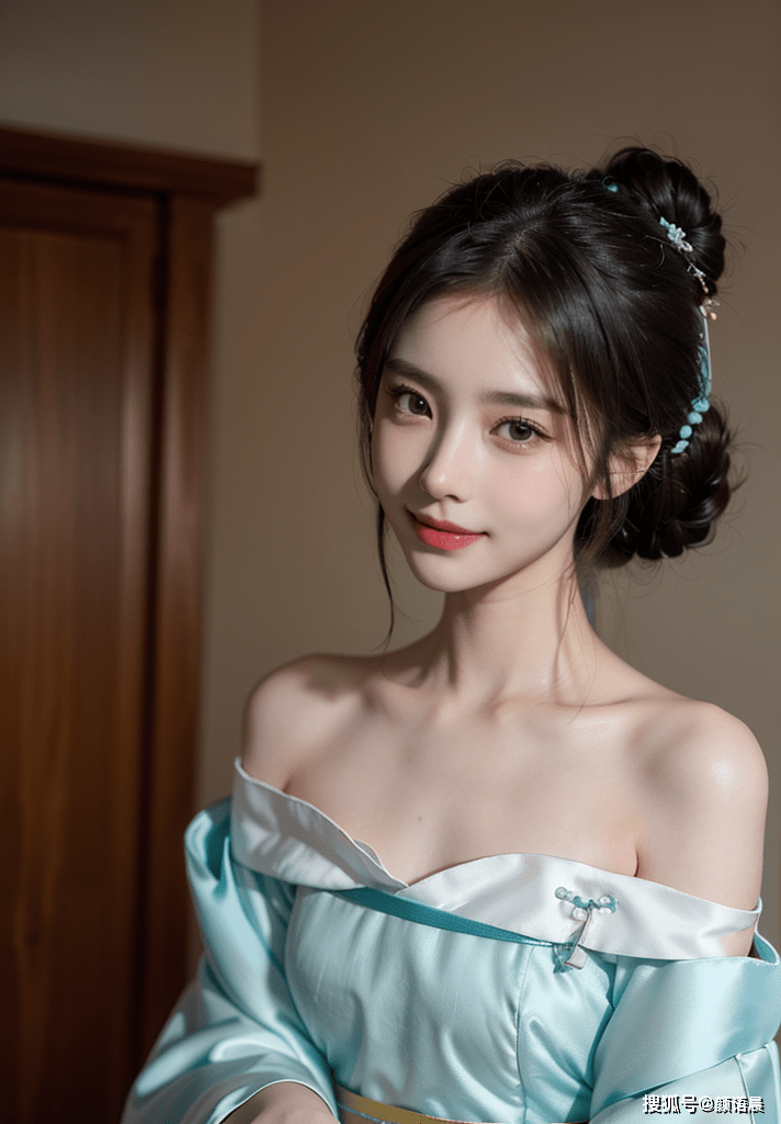 高清美女壁纸:淡蓝汉服婉约美,香肩美女笑颜开_气质_身姿_淡蓝色