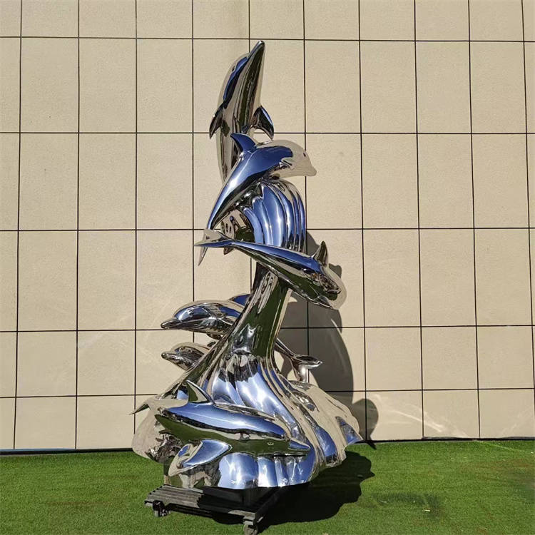 不锈钢海豚雕塑 镜面海豚组合摆件