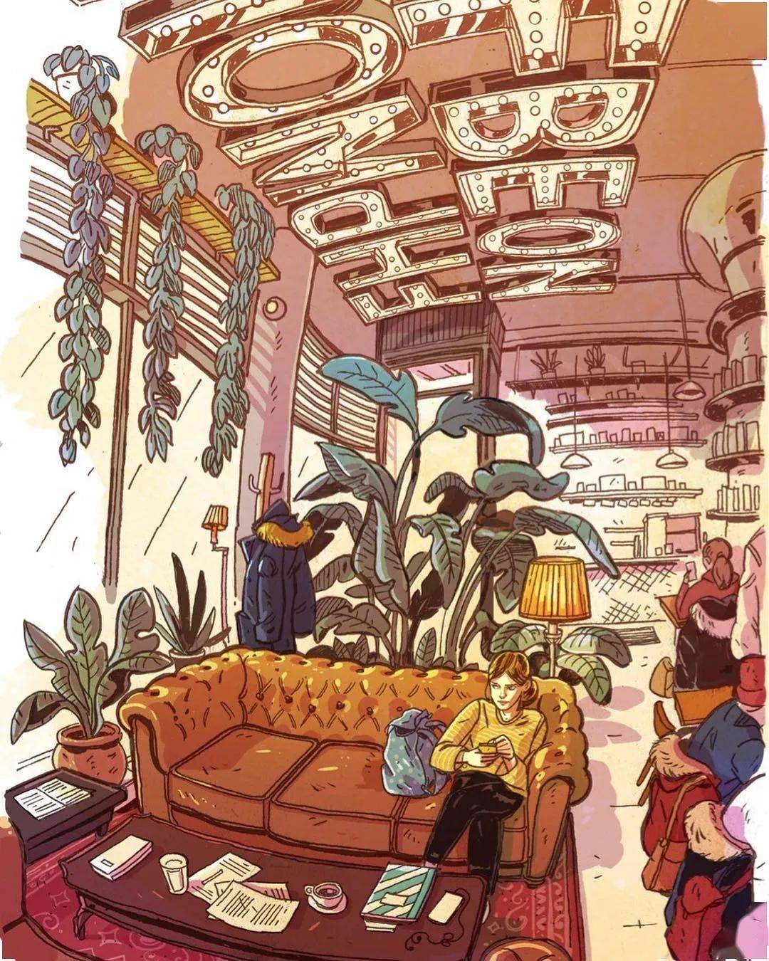 个性十足的美式插画把建筑物画得像漫画一般