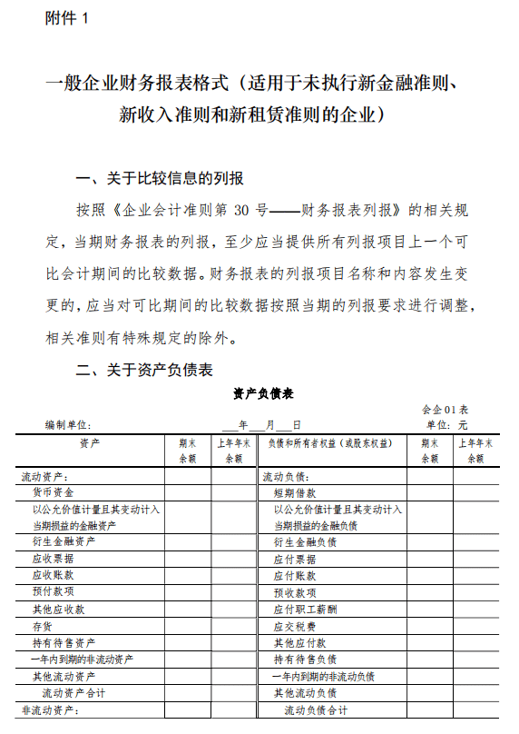 2020年财务报表格式模板财政部会计司最新最全版本pdf