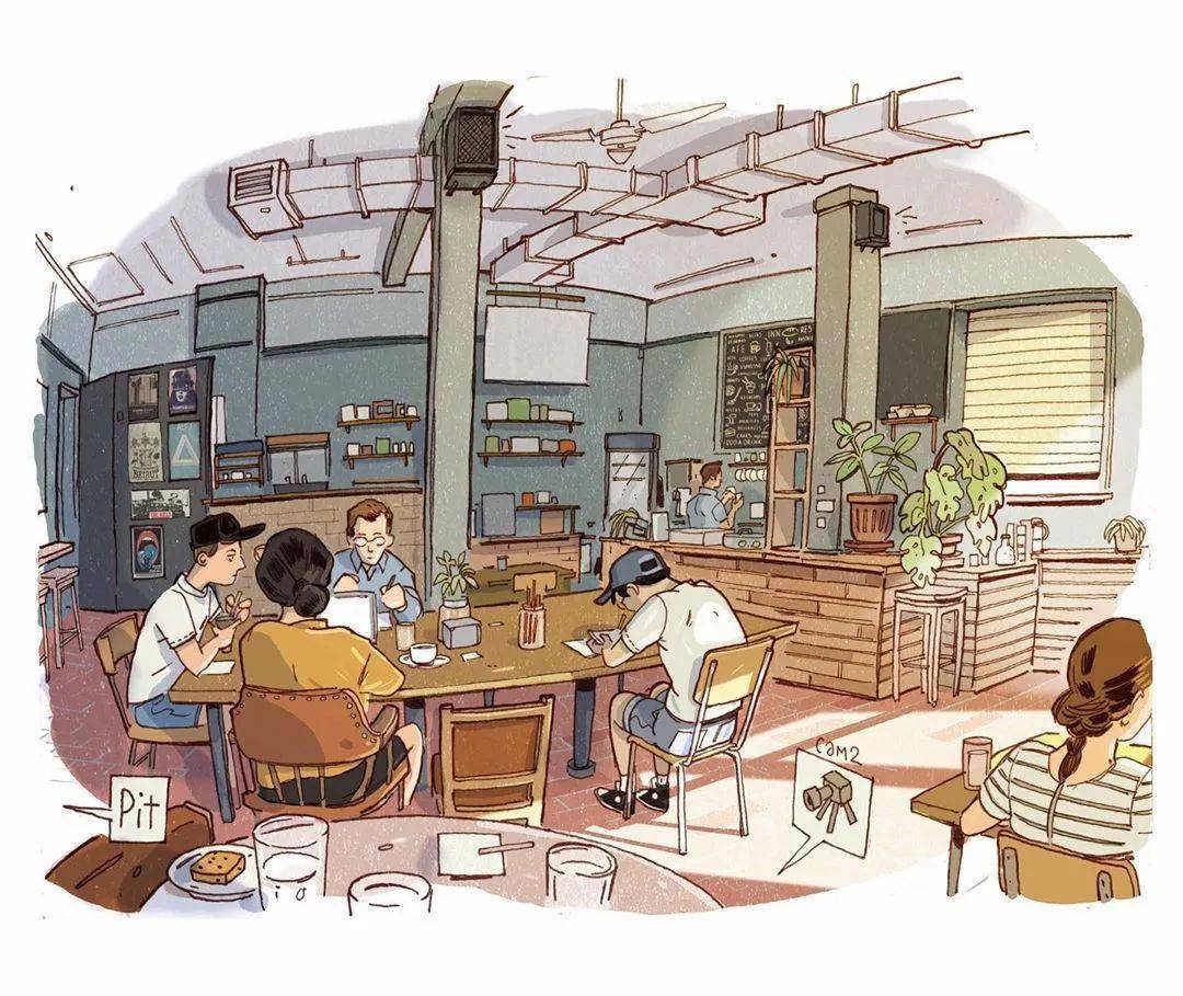 个性十足的美式插画把建筑物画得像漫画一般