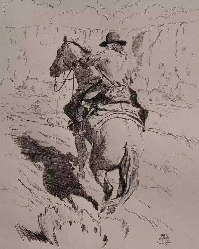 法国画家markmaggiori素描中的美国西部牛仔