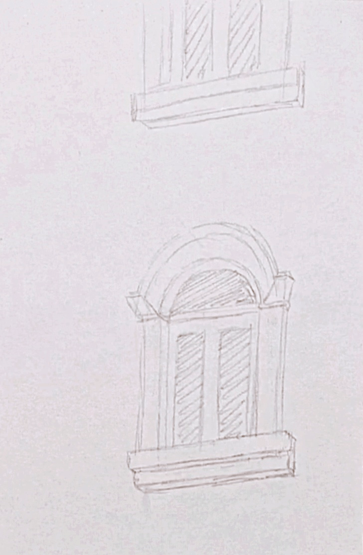 油画棒教程画一扇东山口的洋房小窗