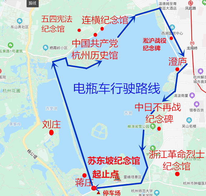 西湖景区观光车路线图图片