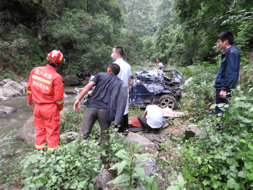 一辆小汽车冲出路面发生一起交通事故攀枝花市米易县普威往白坡方向