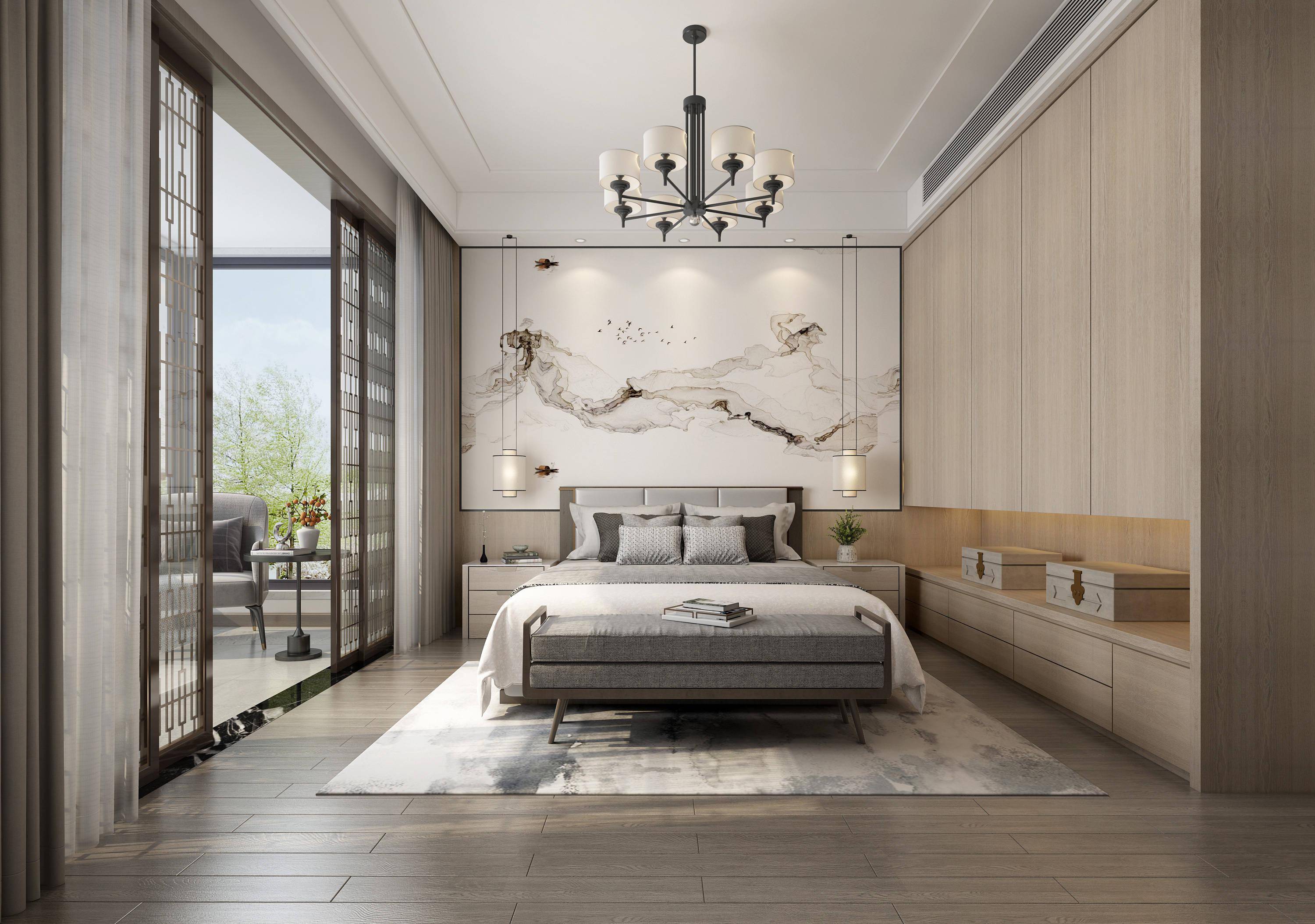 新中式合院别墅感受庭院式豪宅装修效果图