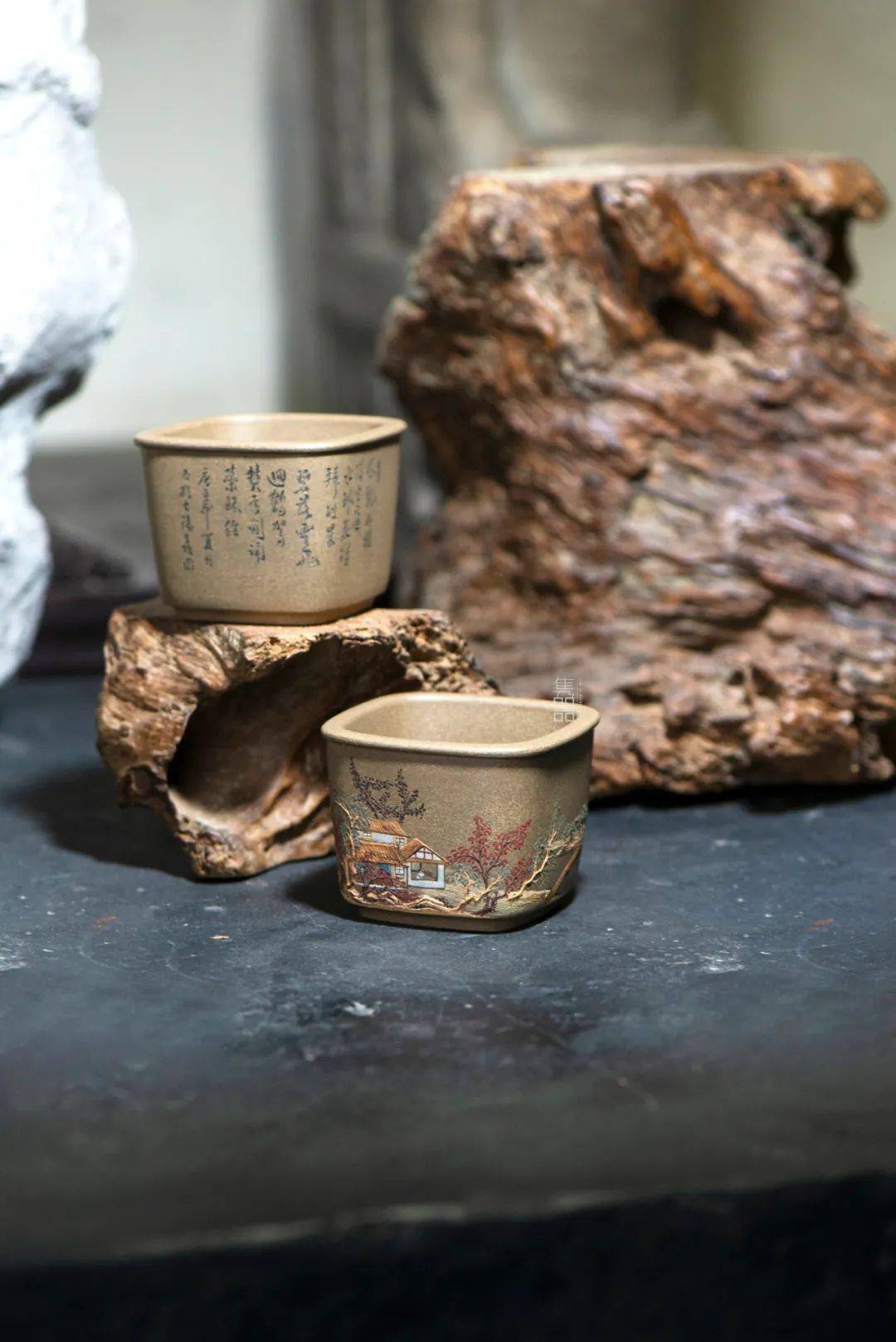 【隽器】— 仕女江山组杯 · 王龙泥绘_紫砂