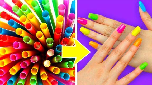 吸管也能这样玩塑料姐妹diy漂亮指甲学会你就赚到了