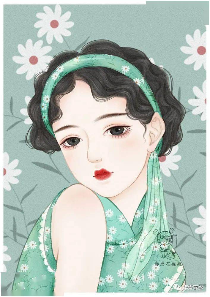 复古手绘,优雅的旗袍女子