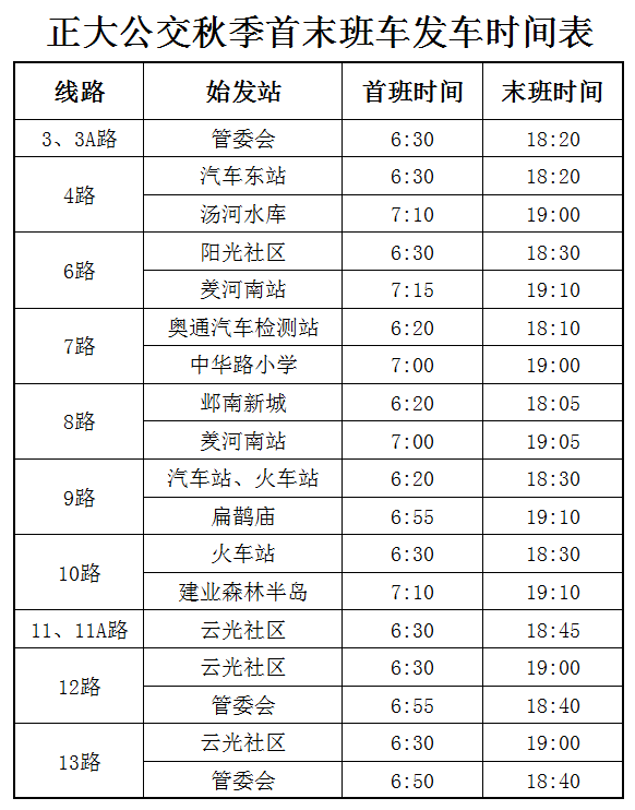 注意9月1日起湯陰公交開始執行秋季發車時間表附時間表