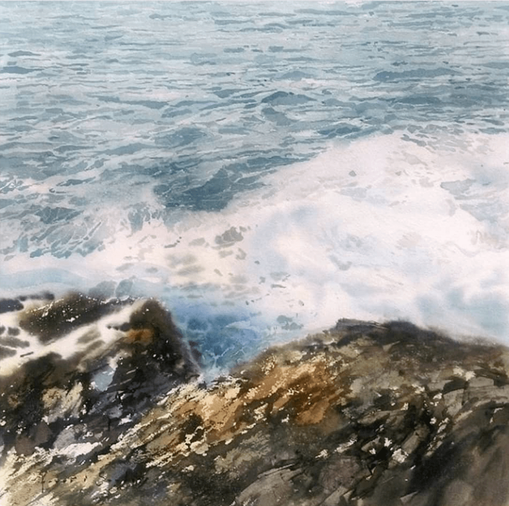 巴塞罗那水彩画家cescfarre作品欣赏礁石海浪