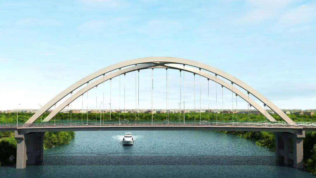 大桥主桥全长120m,为下承式钢箱提篮式系杆拱桥