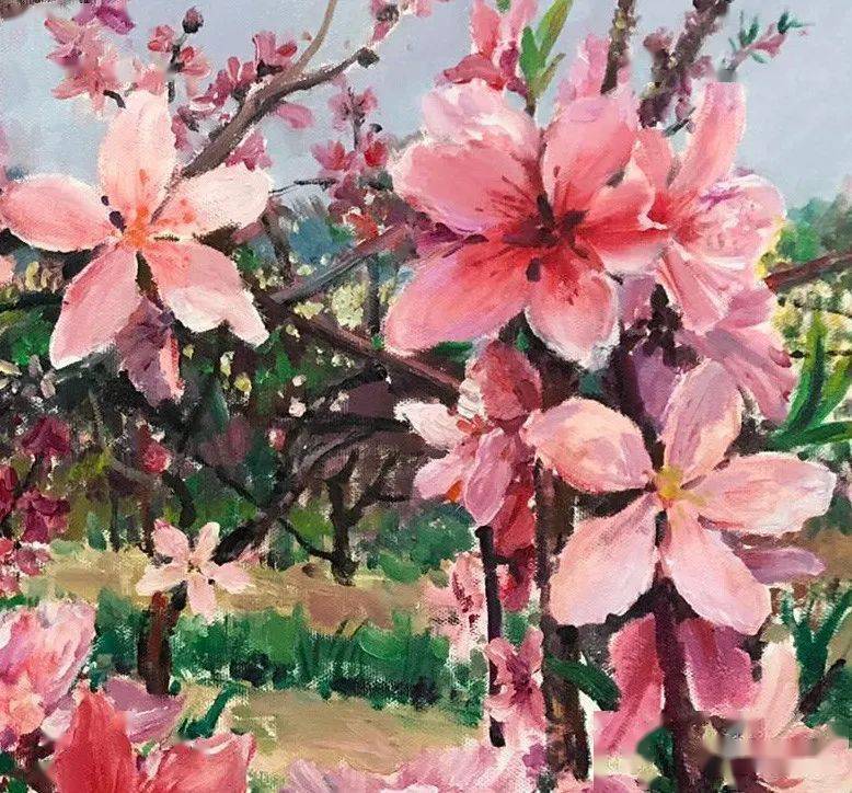 初将烂醉答春风 | 朱辉军桃花系列油画作品