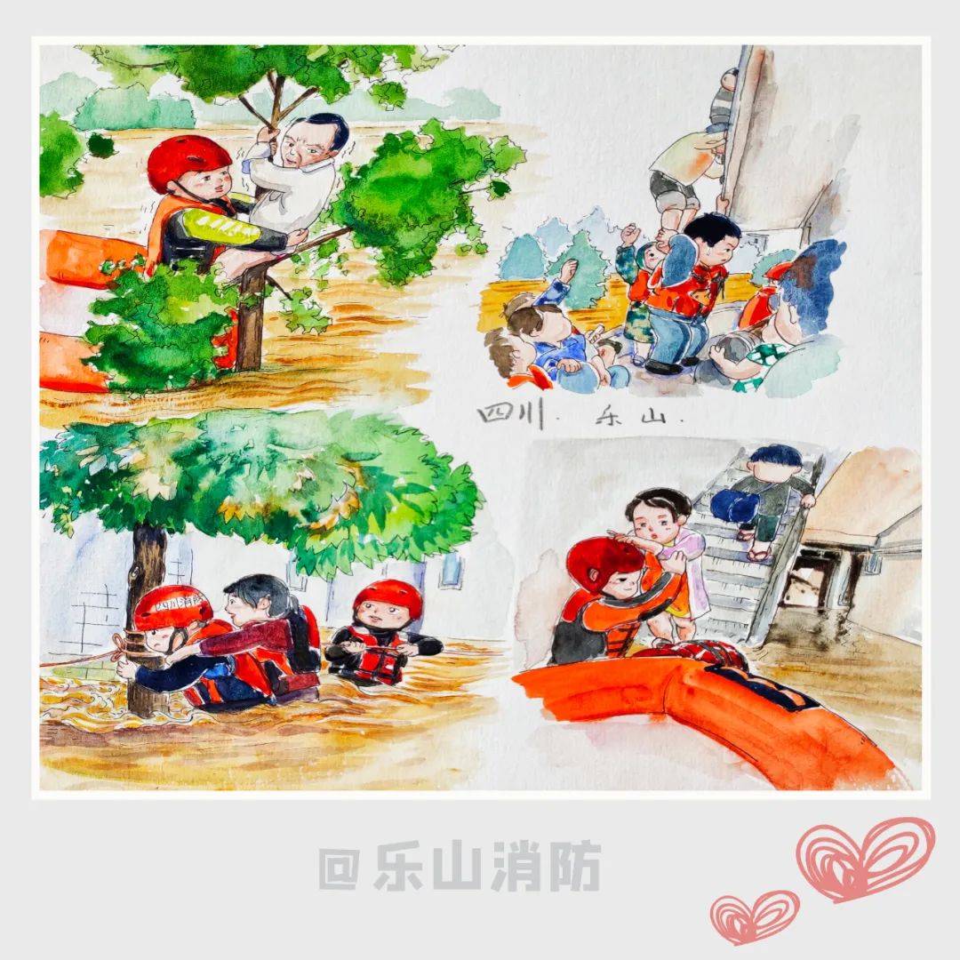 网友手绘抗洪一线的动人瞬间