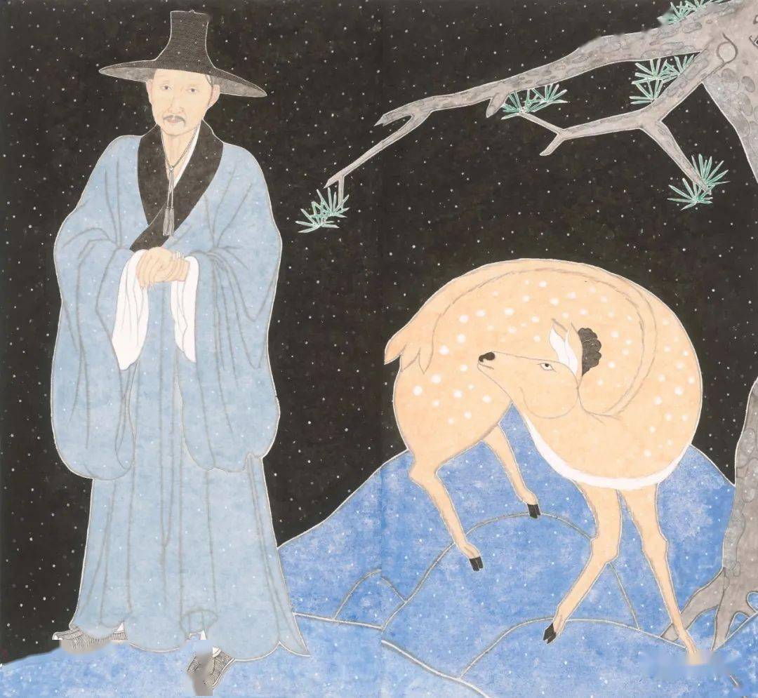 刘琦 《八大山人——且伴松鹿青崖间》192×177cm 纸本水墨设色 2019