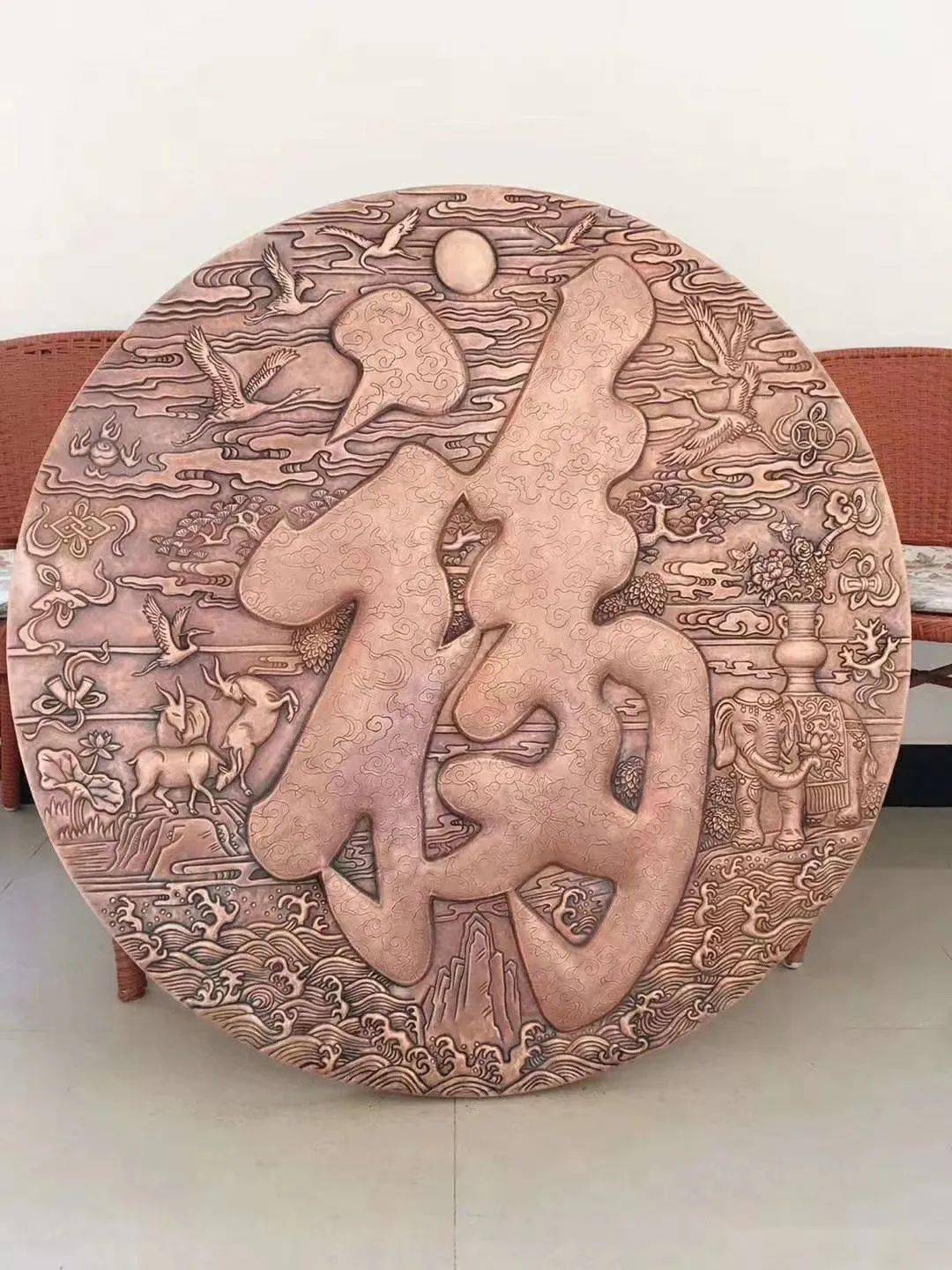 锻铜浮雕定制紫铜浮雕圆盘影壁墙君子福祥云福定制完成漂亮惠风堂铜雕