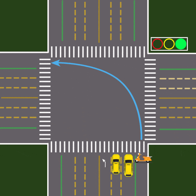(三) 向左转弯时, 靠路口中心点的右侧转弯;   是不是有点想不明 ??