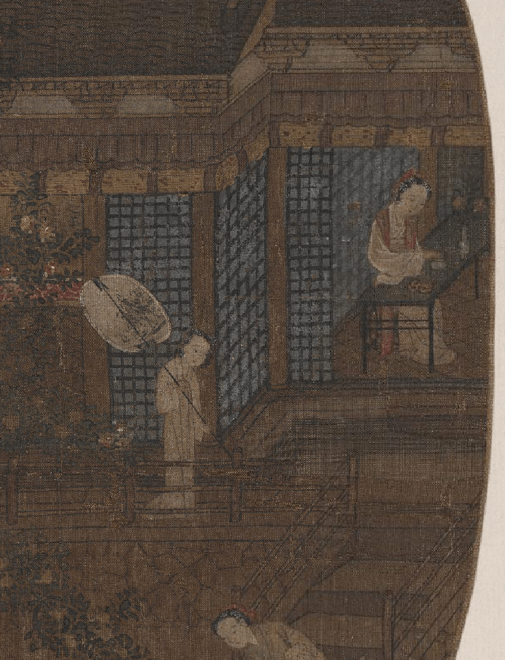 赏画元荷亭对弈图